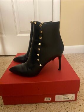 Black Studded Pointed-Toe Ankle Boots